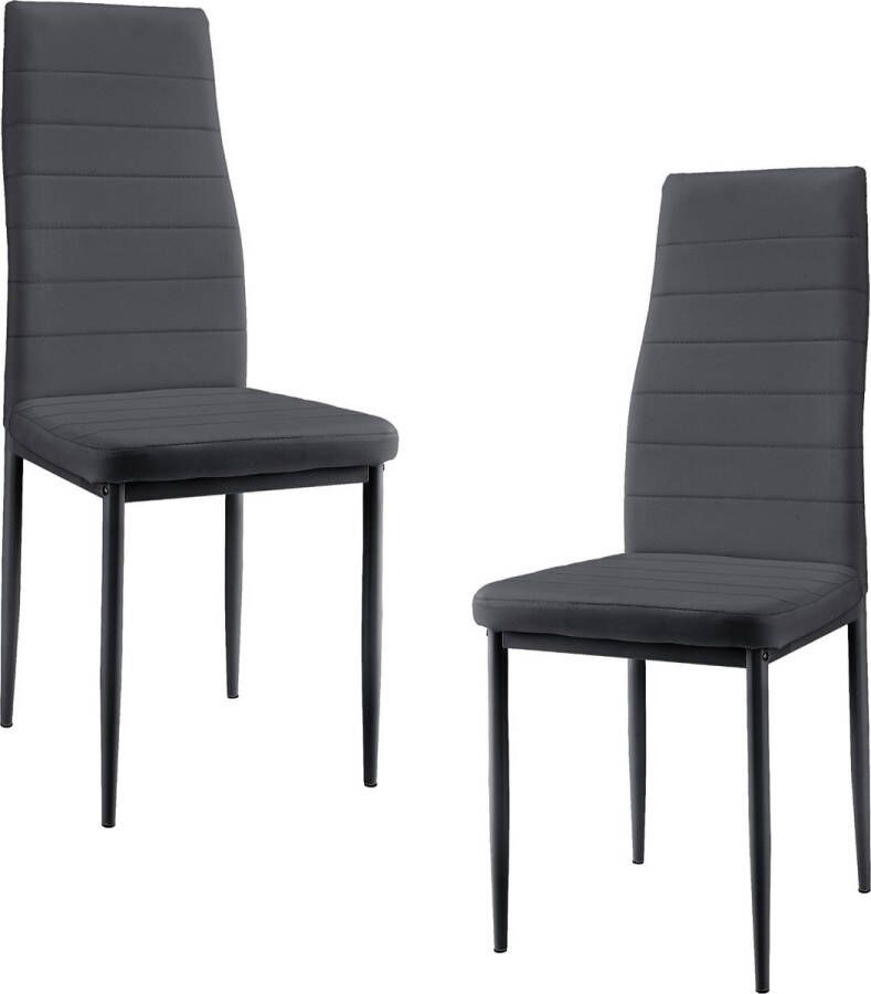 Unbranded Eetkamerstoel Theo 96x43x52 cm Kunstleer Set van 2 Grijs Gestoffeerde zitting Stijlvolle uitstraling
