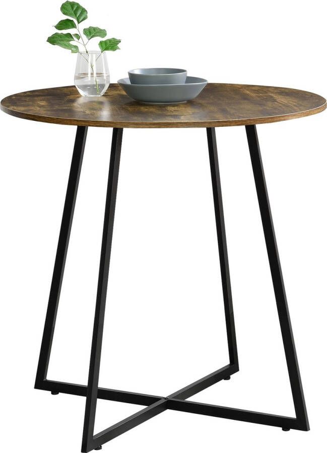 Unbranded Eettafel Jeremy Rond 78x80 cm Zwart en Houtkleurig MDF en Staal Modern Design