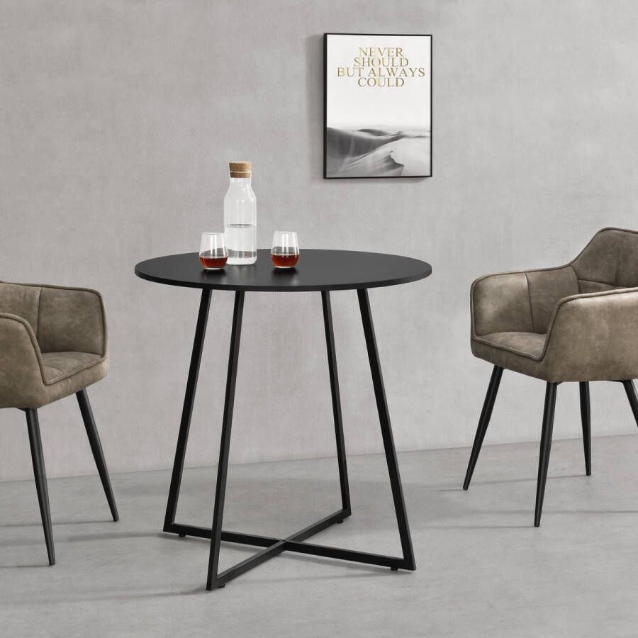 Unbranded Eettafel Wil Rond 78x80 cm Zwart MDF en Staal Modern Design - Foto 2