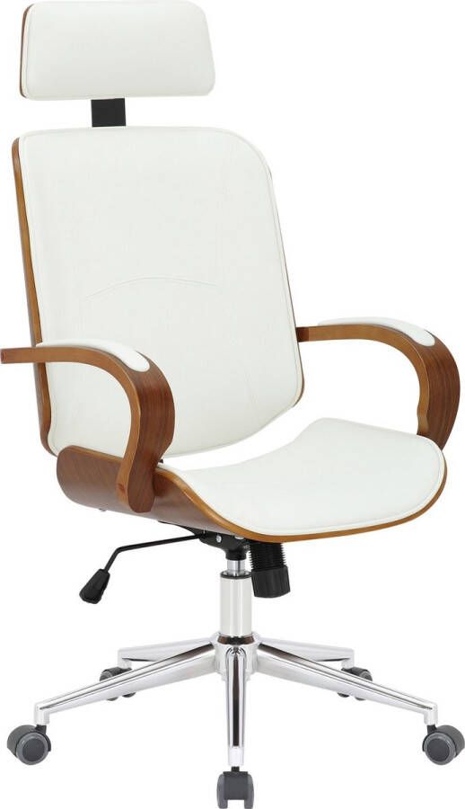 Inandoutdoormatch Fabia Bureaustoel Modern Wit Op wielen Kunstleer Voor volwassenen Ergonomische bureaustoel In hoogte verstelbaar 45-52cm moederdag cadeautje