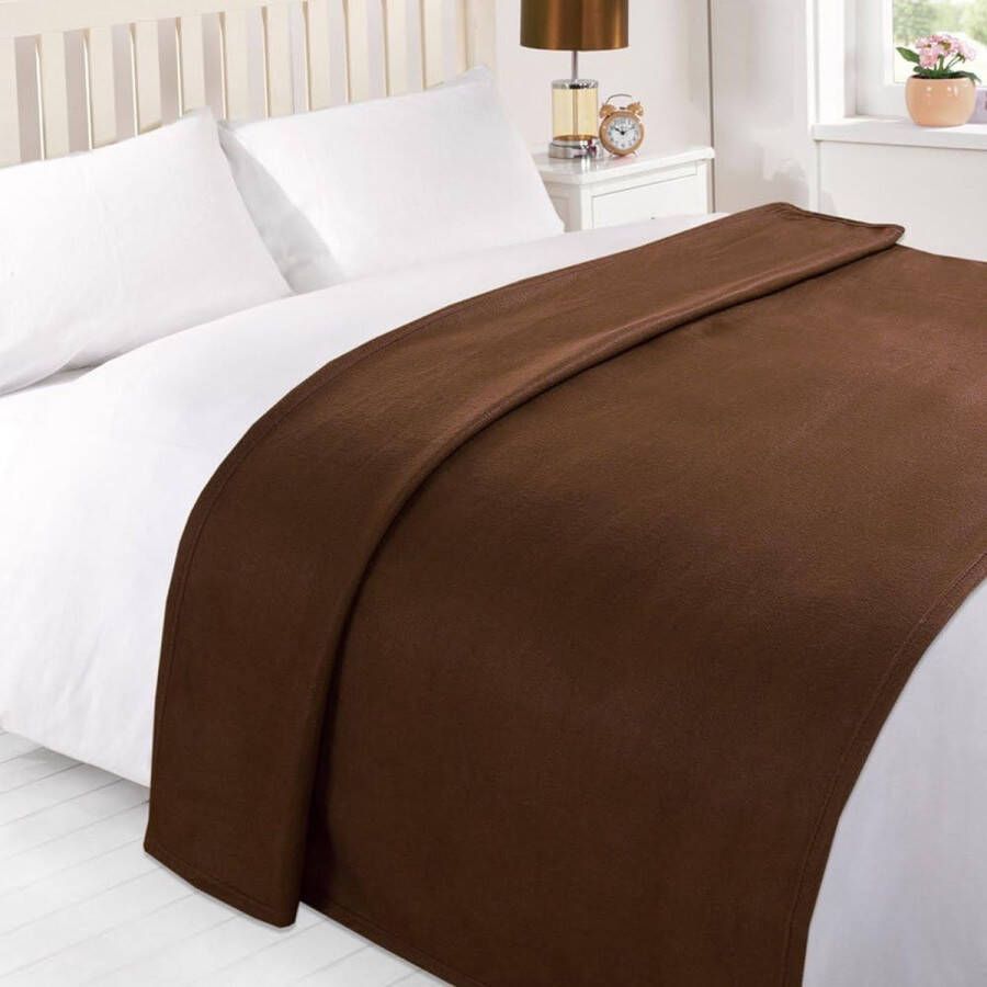 Unbranded Grote warme polar fleece plaid over zachte luxe slaapbank deken effen chocolade bruin 120 x 150 cm