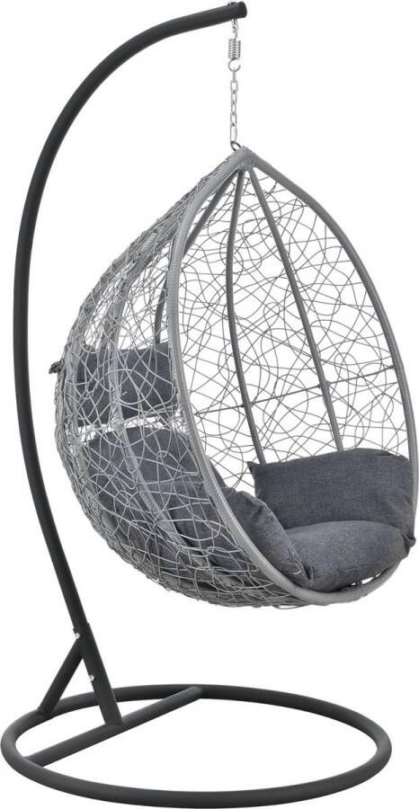 Inandoutdoormatch Hangstoel Hermann Standaard Kussens max 150 kg Lichtgrijs en Donkergrijs Staal Polyrattan en Stof Weerbestendig