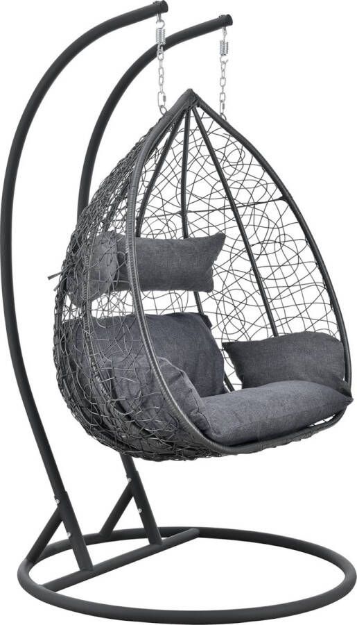 Inandoutdoormatch Hangstoel Lanny Standaard Kussens max 250 kg Donkergrijs Staal Polyrattan en Stof Weerbestendig