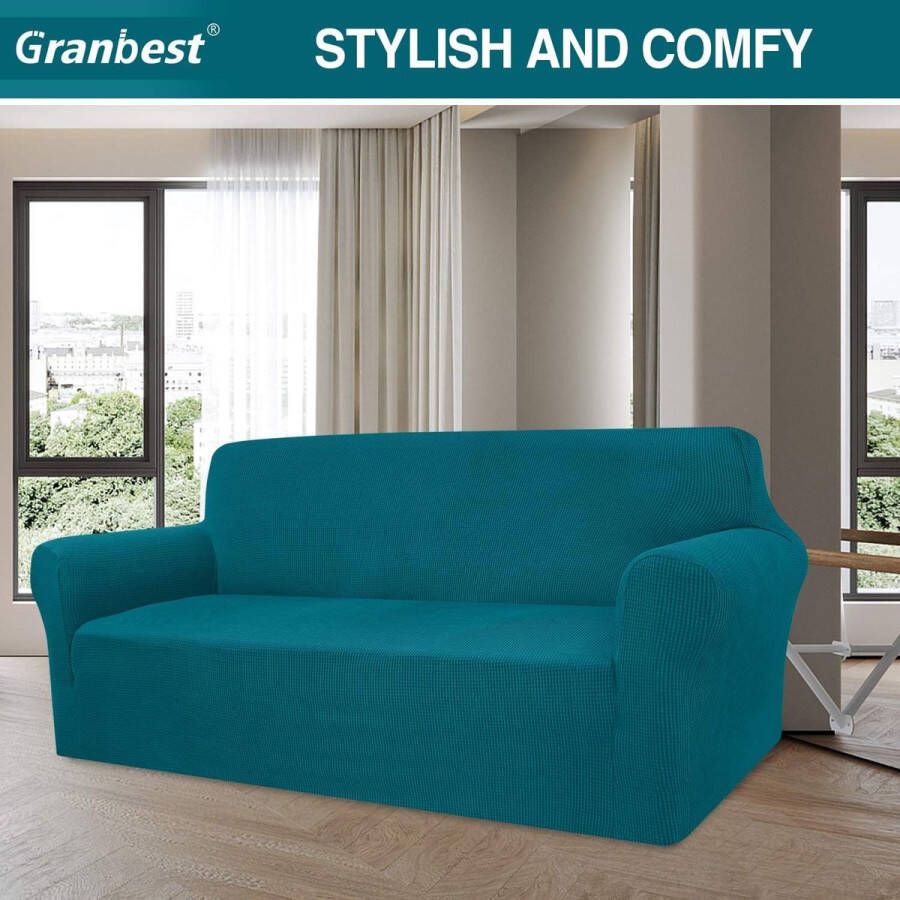 Unbranded High Stretch bankovertrek moderne bankovertrek jacquard elastische bankovertrek voor woonkamer beschermer tegen honden en huisdieren (3-zits blauwgroen) - Foto 2