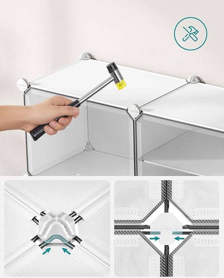 Unbranded Signature Home XL Schoenenrek met 10 vakken schoenenkast 30 x 40 x 30 cm per vak met deuren stalen frame kunststof voor hal slaapkamer entree wit