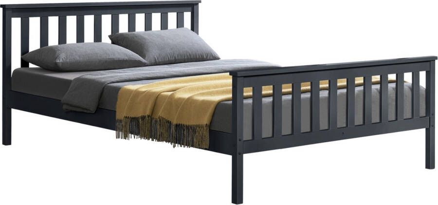 Unbranded Houten bed Blake Sterk massief grenen 180x200 cm Donkergrijs Klassiek design