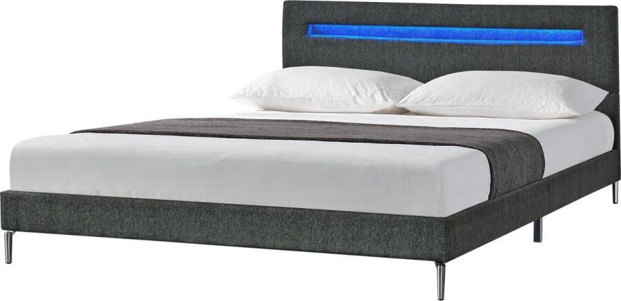 Unbranded Houten Bed Lila Met LED Verlichting 140x200 cm Donkergrijs MDF en Stof Modern Design