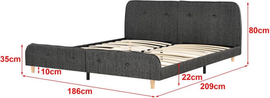 Unbranded Houten Bed Mack Met Bedbodem En Matras 180x200 Donkergrijs MDF en Linnen Modern Design