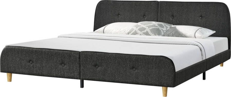 Unbranded Houten Bed Sara Met Bedbodem 180x200 cm Donkergrijs MDF en Stof Luxe Look