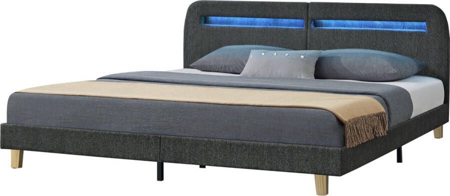 Unbranded Houten bed Susan Met LED-verlichting 180x200 cm Donkergrijs MDF en stof Modern design