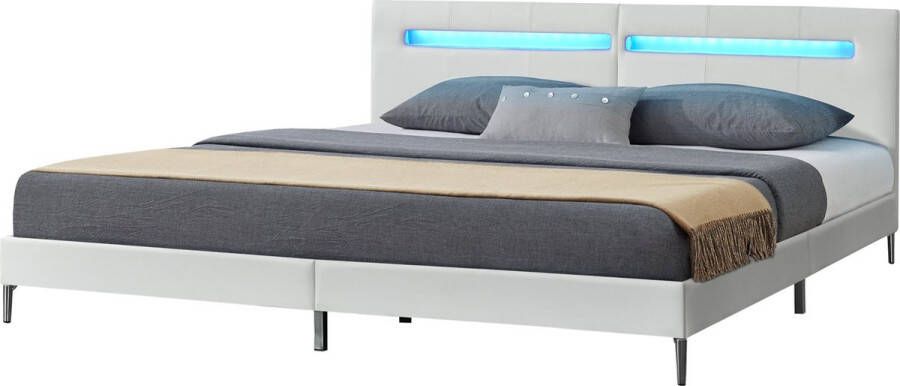 Unbranded Houten Bed Tercero Met LED Verlichting 180x200 cm Wit MDF en Kunstleer Modern Design