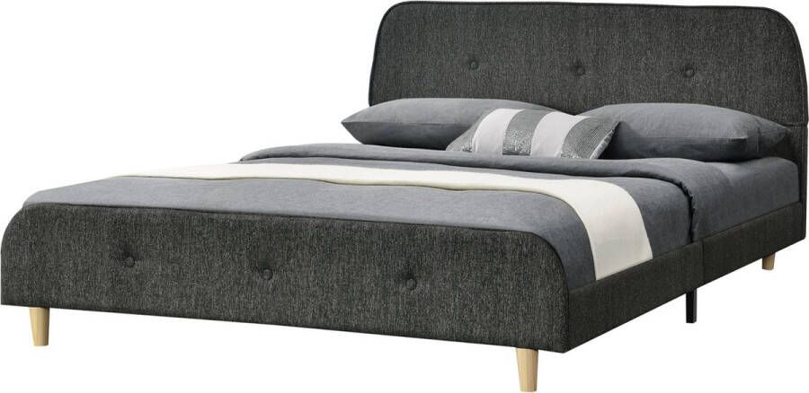 Unbranded Houten Bed Timothy Met Bedbodem 140x200 cm Donkergrijs MDF en Stof Luxe Look