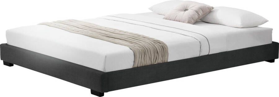 Unbranded Houten bed Zoe Laag Imitatieleer Met bedbodem 140x200 cm Zwart Klassiek design