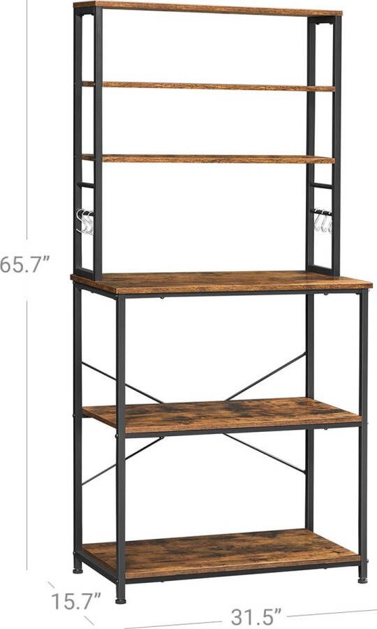 Unbranded Industriele kast Stellingkast Boekenkast Opbergrek Kasten Metaal Bruin zwart 80x40x167cm - Foto 3