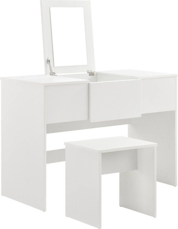 Unbranded Kaptafel Alana Met Kruk en Spiegel 72x100x48 cm Wit Spaanplaat Luxe Look