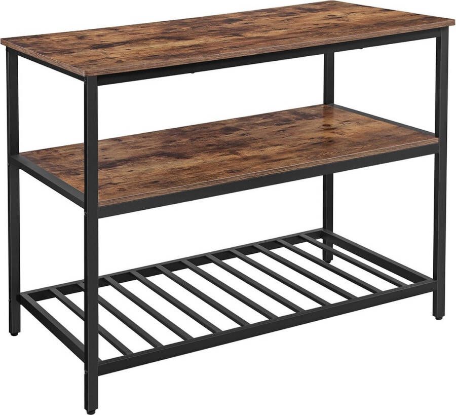 Inandoutdoormatch Keukenrek staand vintage 3 lagen Bakkersrek Magnetronrek Metaal en hout 120x60x90cm Vaderdag cadeau