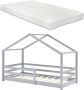 Unbranded Kinderbed Arnold Grenen Huisbed Met matras en valbescherming 90x200 cm Lichtgrijs Voor meisjes Voor jongens Voor kinderen - Thumbnail 1