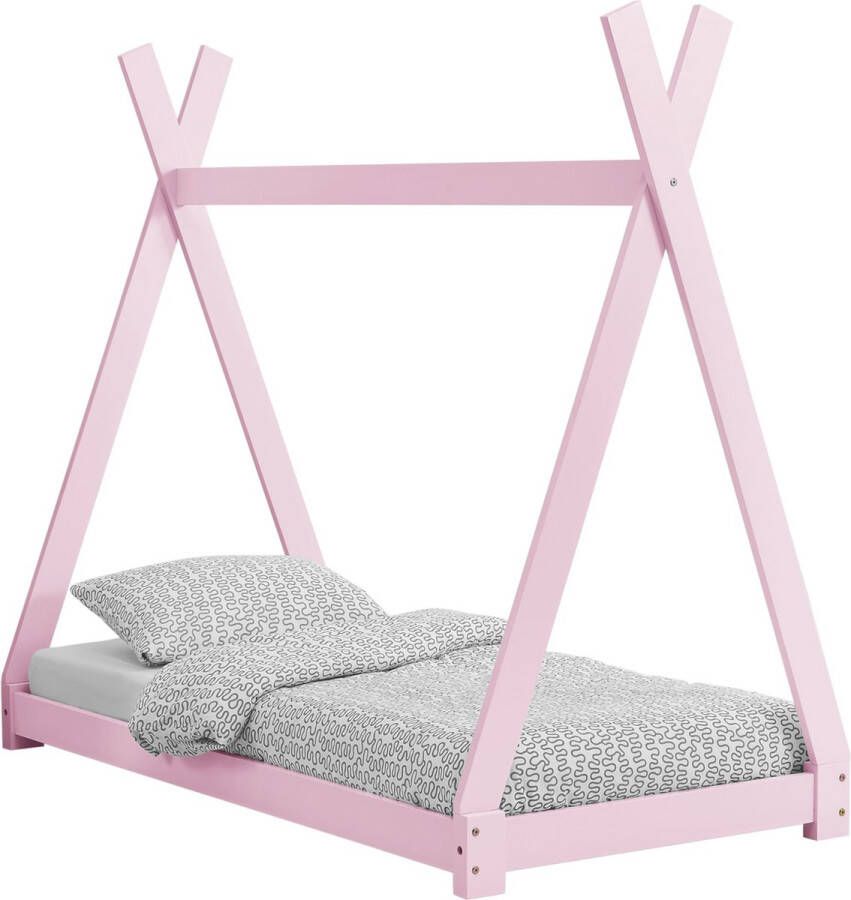 Unbranded Kinderbed Bowen Tipi Bed Grenen Met lattenbodem 70x140 cm Roze Voor meisjes Voor jongens Voor kinderen