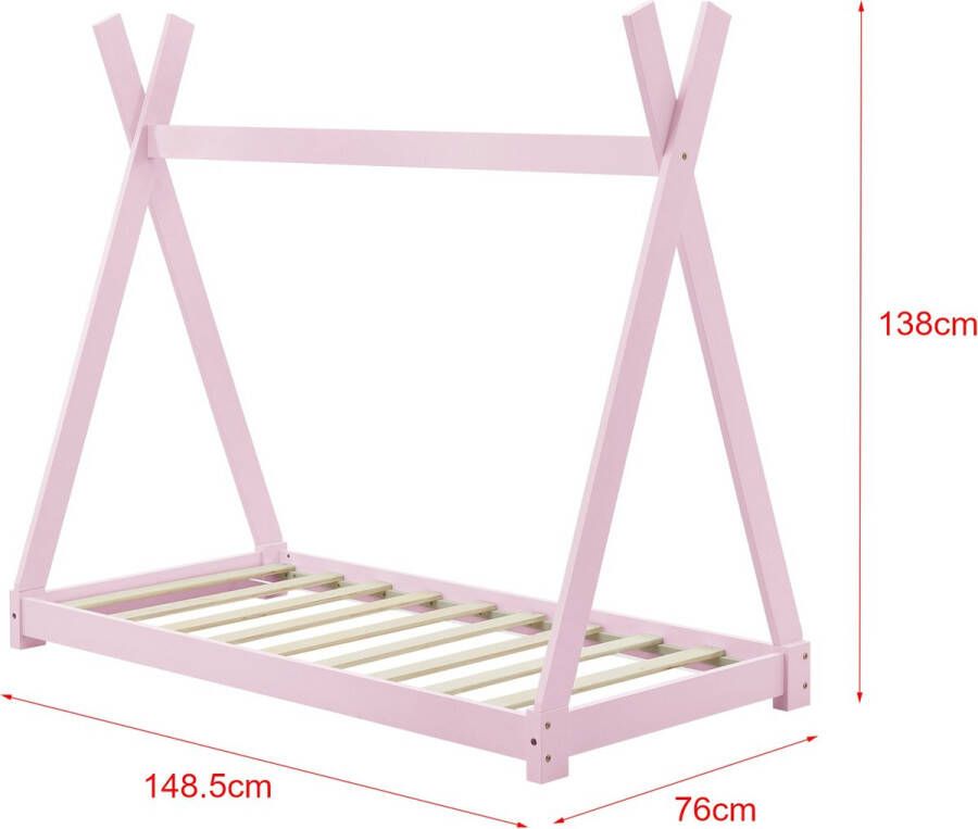 Unbranded Kinderbed Bowen Tipi Bed Grenen Met lattenbodem 70x140 cm Roze Voor meisjes Voor jongens Voor kinderen