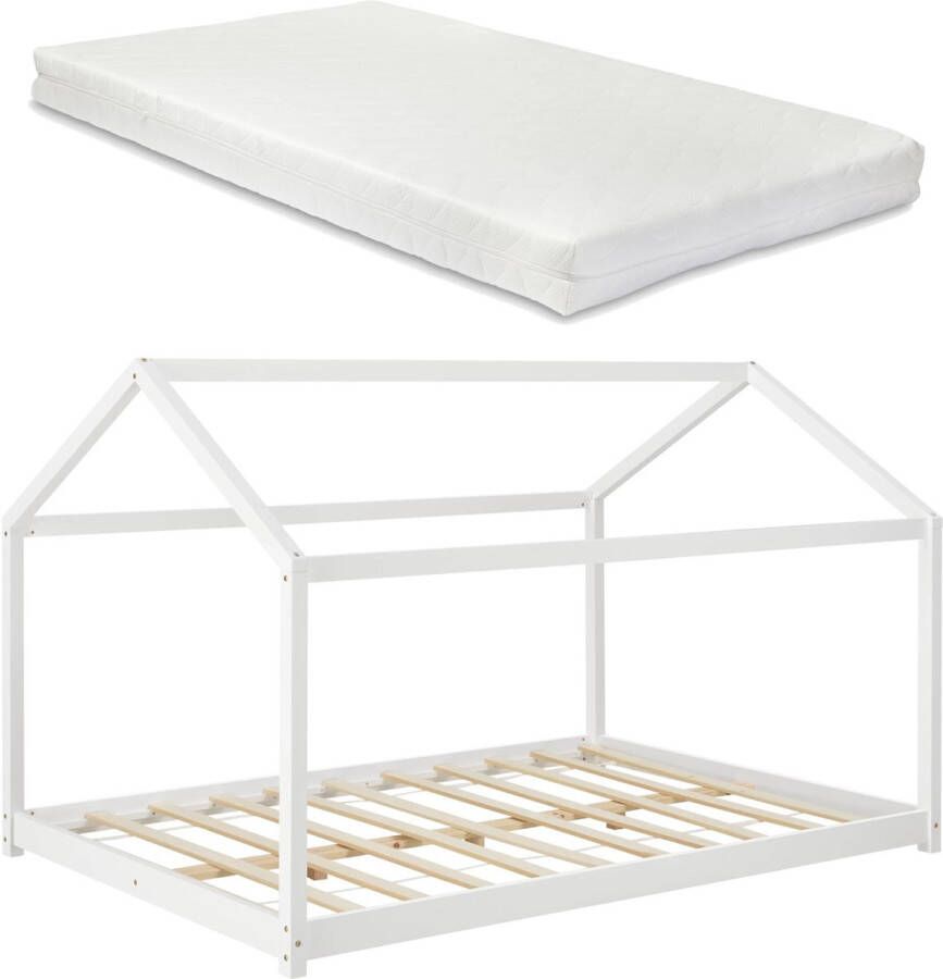 Unbranded Kinderbed Chelsie Doubter Huisbed Met matras 120x200 cm Wit Voor meisjes Voor jongens Voor kinderen