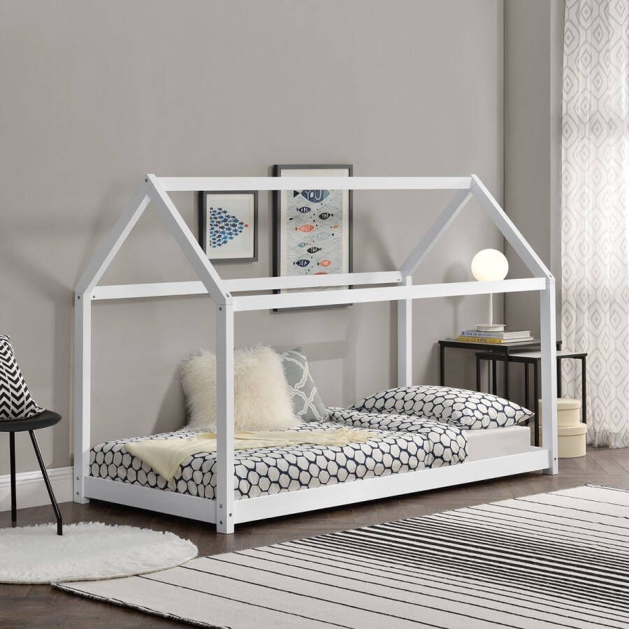 Unbranded Kinderbed Cleve Huisbed Met bedbodem 80x160cm Voor meisjes Voor jongens Voor kinderen Wit