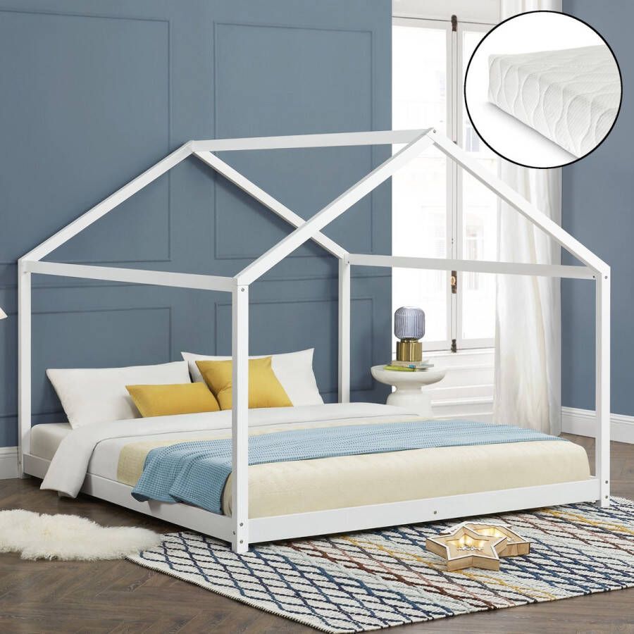 Unbranded Kinderbed Cyana Huisbed Met Matras Met Lattenbodem 160x200cm Wit Snelle Montage