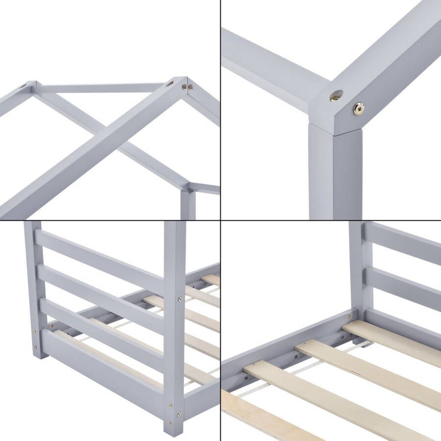 Unbranded Kinderbed Daren Grenen Huisbed En Bedbodem 70x140 Grijs Voor meisjes Voor jongens Voor kinderen