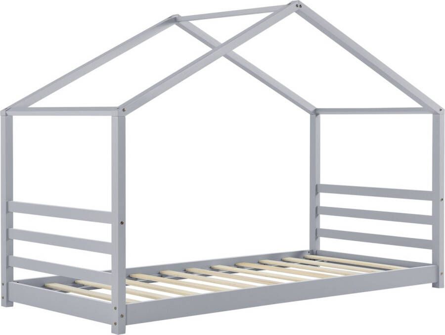 Unbranded Kinderbed Darren Grenen Huisbed En Bedbodem 90x200 Grijs Voor meisjes Voor jongens Voor kinderen