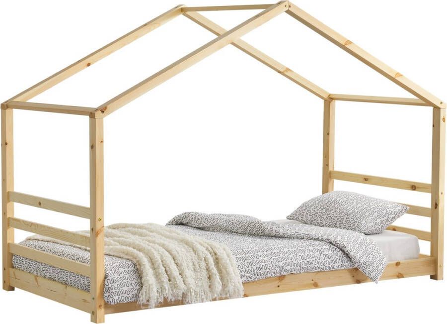 Unbranded Kinderbed Dixie Houten bed Huisbed Met bedbodem 90x200cm Hout Voor kinderen Voor meisjes Voor jongens