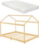 Inandoutdoormatch Kinderbed Fin Huisbed Met Matras Bamboe 90x200cm Snelle Montage Voor Jongens Voor Meisjes - Thumbnail 1