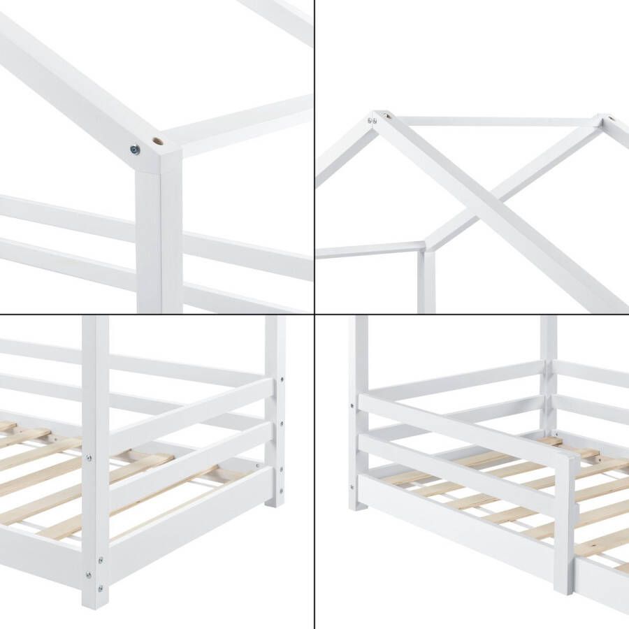 Unbranded Kinderbed Flore Huisbed Met valbeveiliging 80x160 Wit Grenen Voor meisjes Voor jongens Voor kinderen