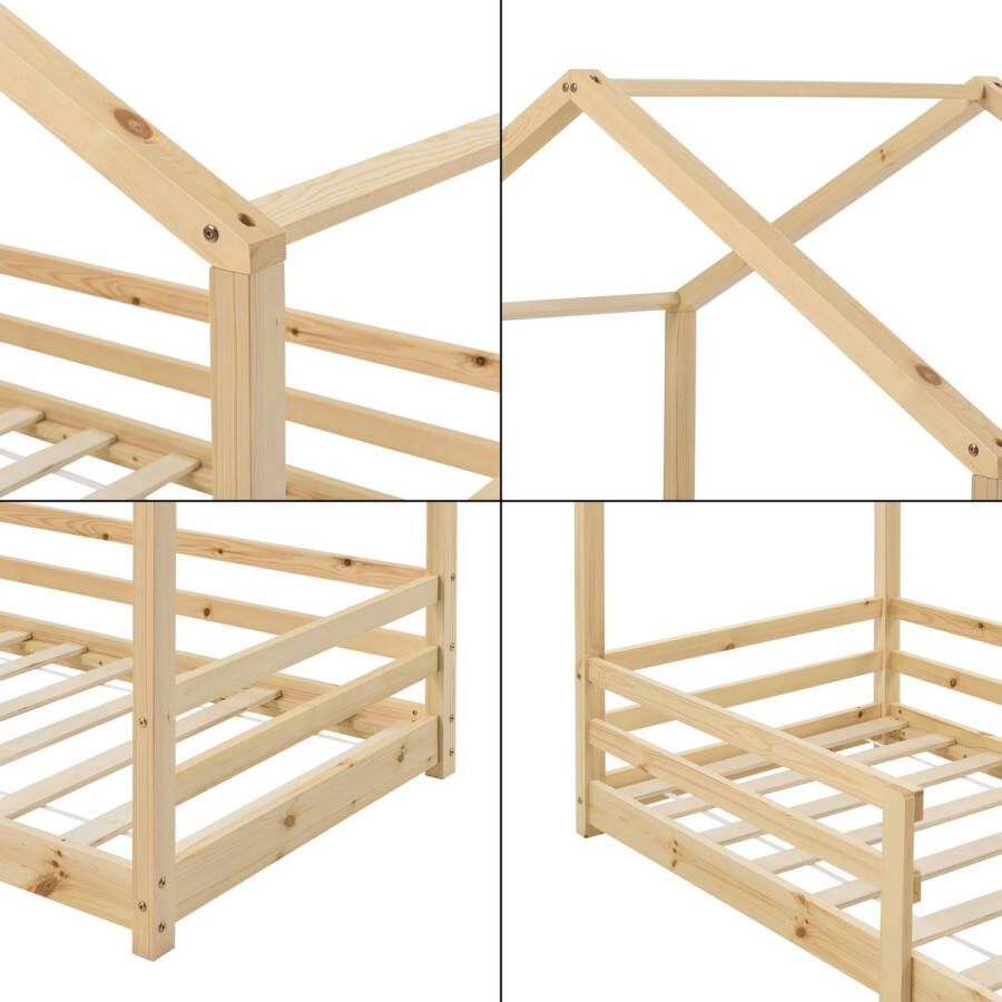 Unbranded Kinderbed Helia Huisbed Met Valbeveiliging 70x140 Houtkleurig Grenen Voor meisjes Voor jongens Voor kinderen