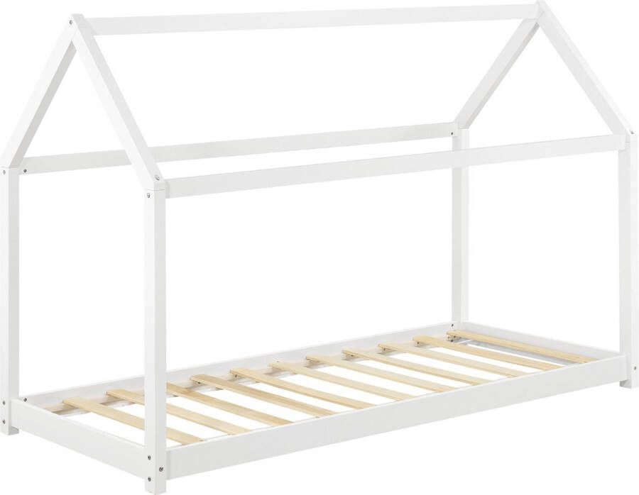 Unbranded Kinderbed Lydie Huisbed Grenen Met bedbodem 90x200 cm Wit Jongensbed Meisjesbed Leuk Design