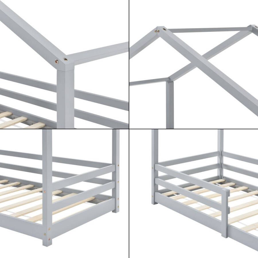 Unbranded Kinderbed Nettie Huisbed Met Valbeveiliging 80x160 Lichtgrijs Grenen Voor meisjes Voor jongens Voor kinderen