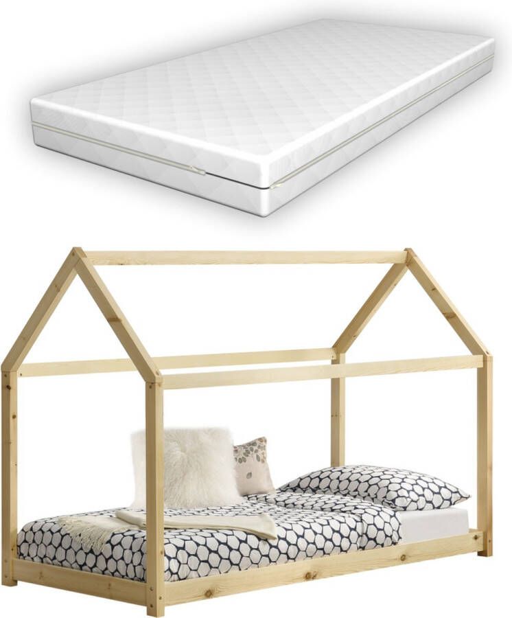 Unbranded Kinderbed Wilfred Huisbed Met Matras 80x160 cm Hout Grenen Voor meisjes Voor jongens - Foto 2