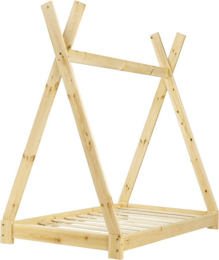 Unbranded Kinderbed Wilmar Tipi Grenen Met bedbodem 80x160 cm Hout Jongensbed Meisjesbed Schattig Design