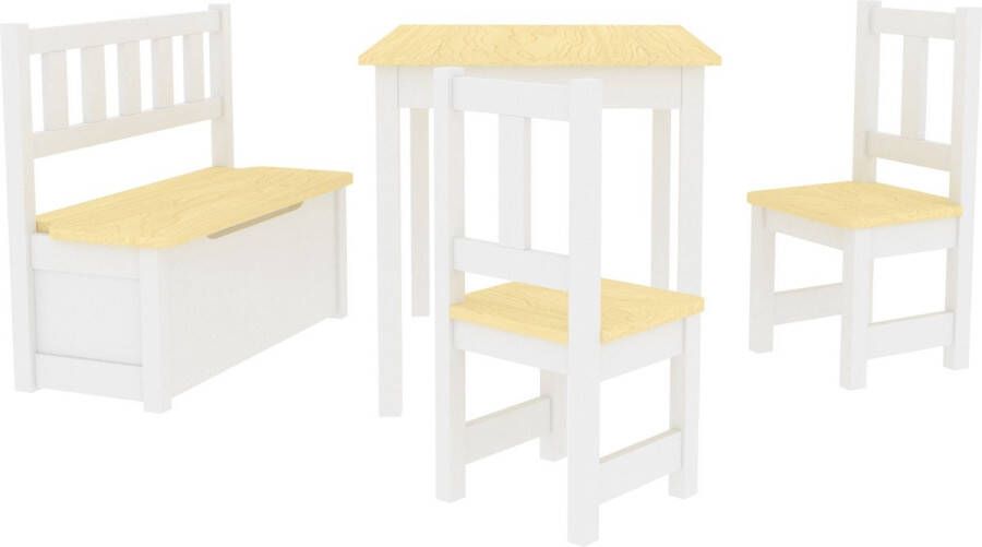 Unbranded Kindertafel Blandine Met 2 Stoelen en 1 Bank Hout en Wit Grenen en MDF Voor meisjes Voor jongens - Foto 2