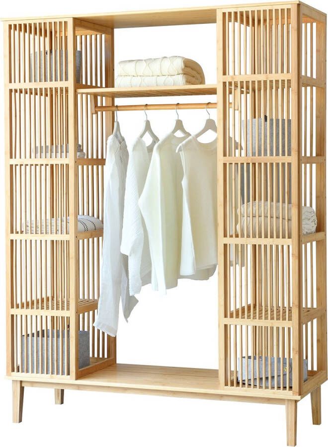 Unbranded Kledingkast Liselotte Bamboe 185x140x45 cm Open Kast Met 2 Schuifdeuren Modern Design