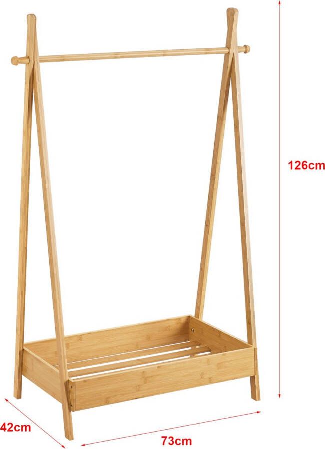 Inandoutdoormatch Kledingrek Maja 126x73x42cm Bamboe Houtkleurig Met Kapstok Met Plank Ruimtebesparend