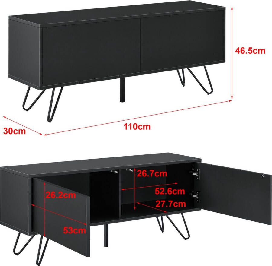 Unbranded Ladekast Gabrielle 46 5x110x30 cm Zwart Veelzijdige opbergruimte Spaanplaat en metaal Stijlvolle uitstraling - Foto 2