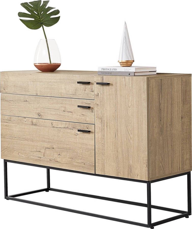 Unbranded Ladenkast Maricela Commode 79x115x40 cm Zwart en Eikenkleurig Staal en Spaanplaat Modern Design