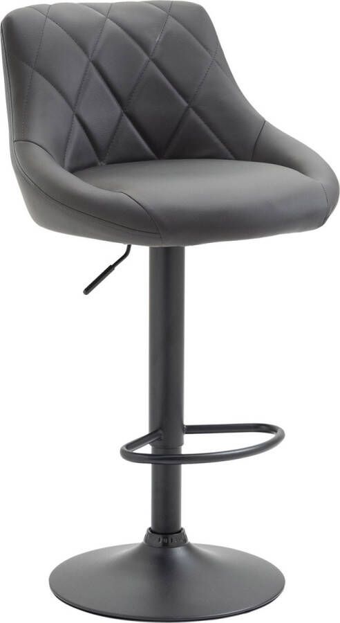 Inandoutdoormatch Leren barkruk Vita Grijs zwart Zithoogte 60-81 cm Ergonomische barstoelen In hoogte verstelbaar Set van 1 Met rugleuning Voor keuken en bar Vaderdag cadeau