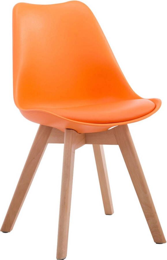 Inandoutdoormatch Leren vergaderstoel Norah Oranje hout Zonder armleuning Bezoekersstoel Kantinestoel Wachtkamerstoel Eetkamerstoel 47cm Vaderdag cadeau