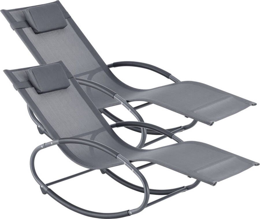 Unbranded Ligstoel Caroline Zonnebed Schommelstoel 153x63x80 5 cm Donkergrijs Set van 2