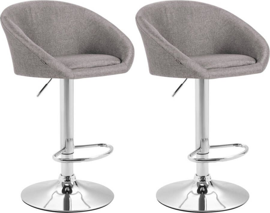 Inandoutdoormatch Luxe Barkruk Anthony Grijs Chroom Modern Design Set van 2 Rugleuning Voetensteun Voor Keuken en Bar Gestoffeerde Zitting Vaderdag cadeau