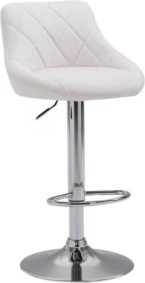 Inandoutdoormatch Luxe Barkruk Candace Wit Imitatie Leder Chroom Ergonomische Barstoelen Set van 1 Met Rugleuning Voetensteun Voor Keuken en Bar Gestoffeerde Zitting Vaderdag cadeau