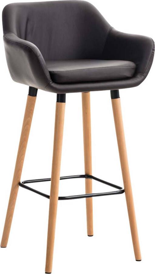 Inandoutdoormatch Luxe Barkruk Finnegan Zwart Imitatie Leder 4-poots Onderstel Ergonomische Barstoelen Set van 1 Met Rugleuning Armleuning Voetensteun Voor Keuken en Bar Gestoffeerde Zitting Vaderdag cadeau