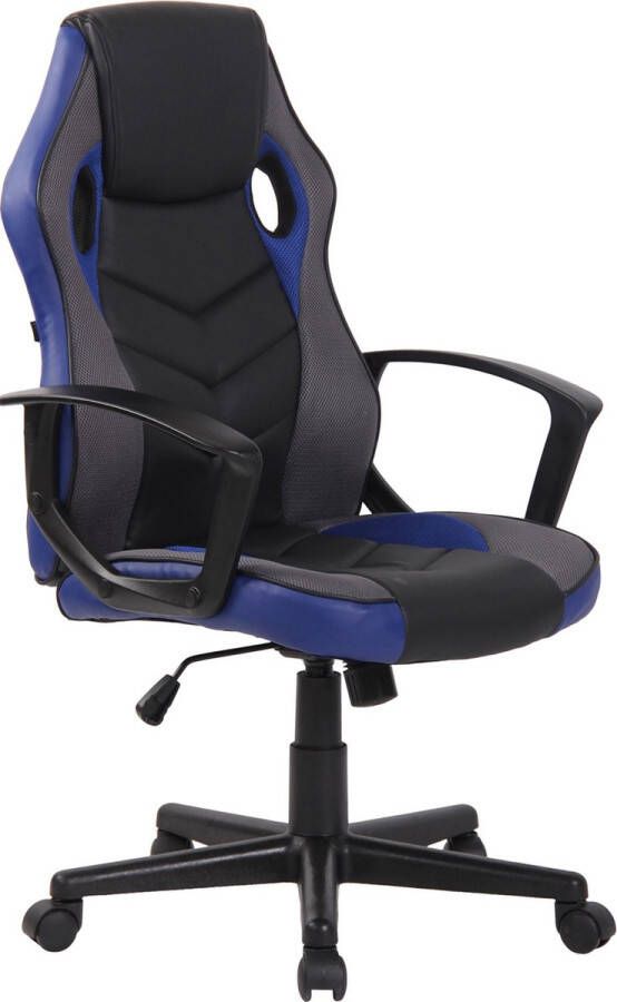 Inandoutdoormatch Luxe Gaming stoel Aurelio Zwart Blauw kunstleer Met Rugleuning en Armleuning In hoogte verstelbaar Ergonomisch moederdag cadeautje