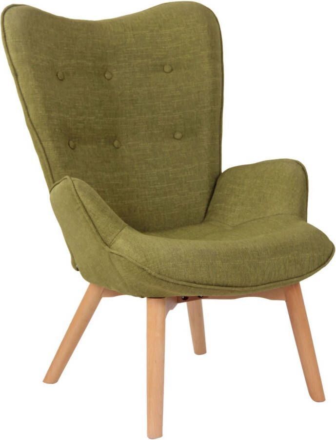 Inandoutdoormatch Luxe loungestoel Isidora Eetkamerstoel Groene stof Houten poten Set van 1 Zithoogte 49 cm Deluxe moederdag cadeautje