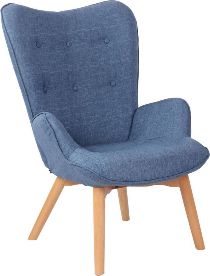 Unbranded Luxe loungestoel Terzo Eetkamerstoel Blauwe stof Houten poten Set van 1 Zithoogte 49 cm Deluxe